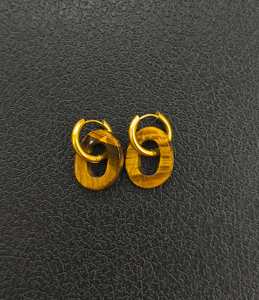 BOUCLE D'OREILLE DORE OEIL DU TIGRE