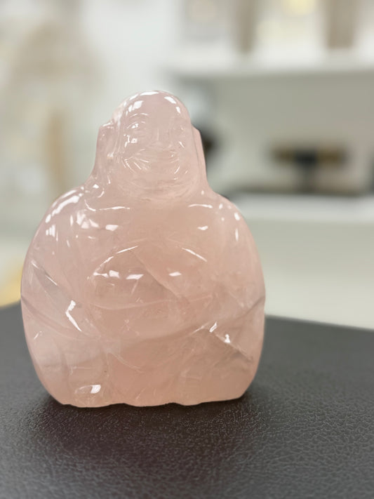 BOUDDHA ASSIS EN QUARTZ ROSE MODELE 1